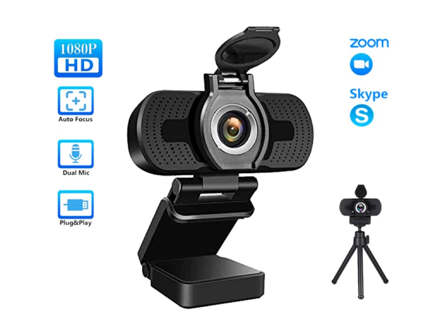 TROPRO 1080P Webcam for PC, Full HD Computer Camera with Cover, USB Web Cam with Microphone, Cover, Expandable Tripod, Streaming Camera for Skype, Streaming, Teleconference etc.